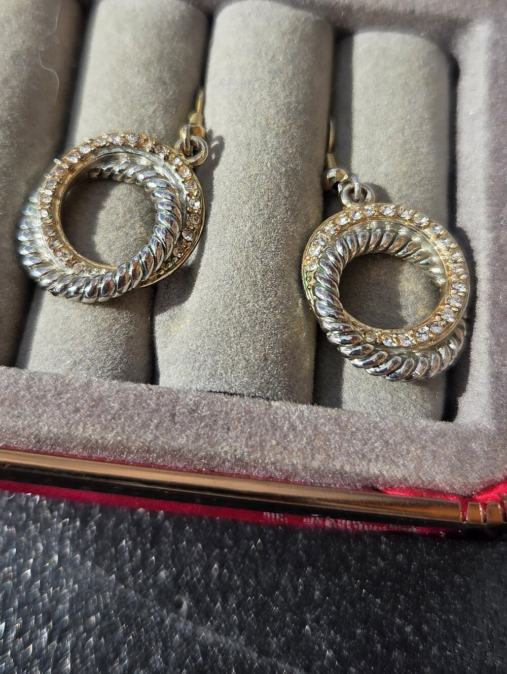 Gold-Tone Twisted Rope Circle Earrings with Crystal Pavé